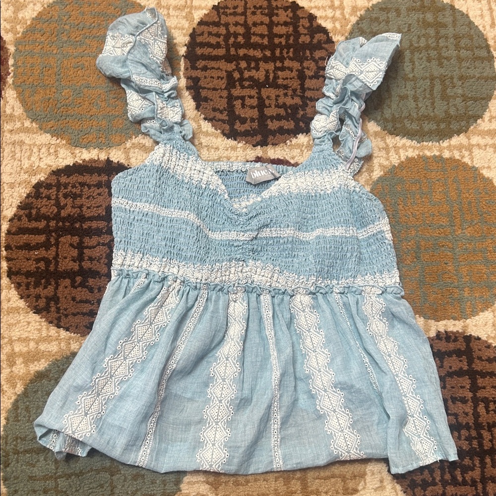 Chic Blue Smocked Tank Top